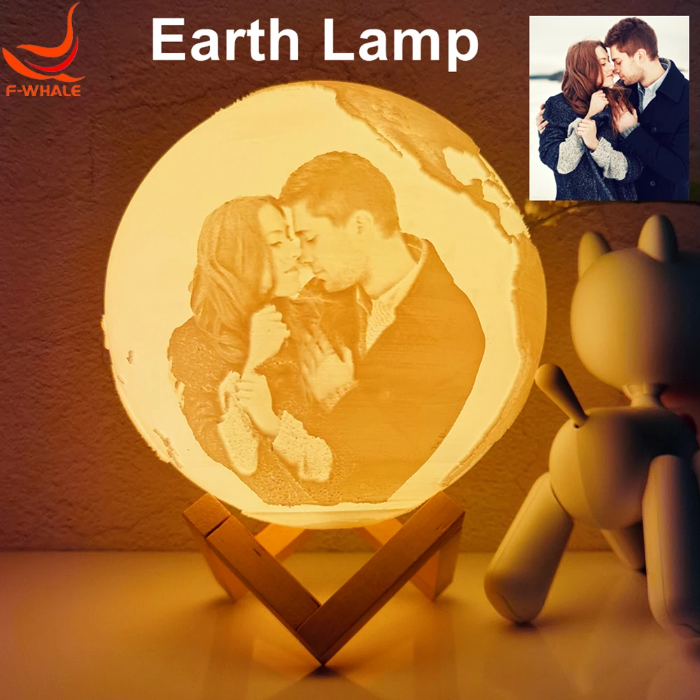 Personalized Earth Lamp Photo & Text Custom Night Light Gift for Loved Ones Kids 3D Printed Earth Beside Lamp Home Desk Decor