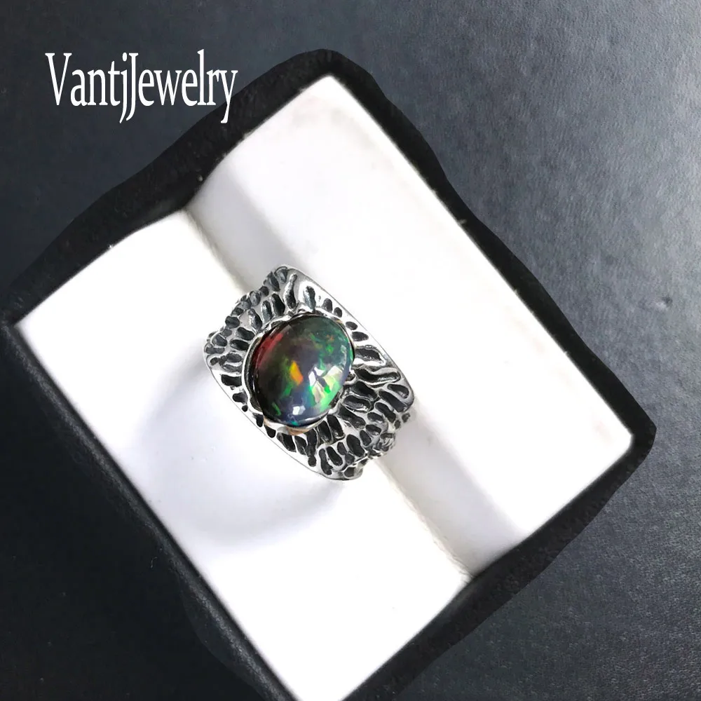 

Elegant Natural Black Opal Rings Sterling 925 Silver Gemstone Oval 8*10mm for Women Wedding Engagement Gift Fine Jewelry