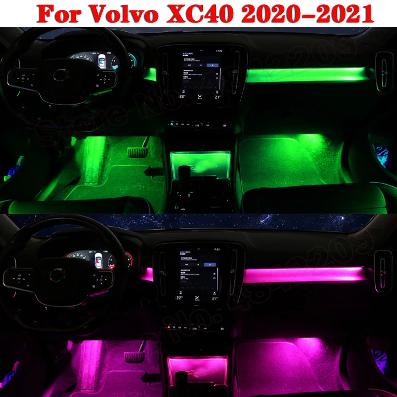 Ambient Light Set For Volvo XC40 2020-2021 Screen Control Decorative LED 64 colors Update Atmosphere Lamp illuminated Strip