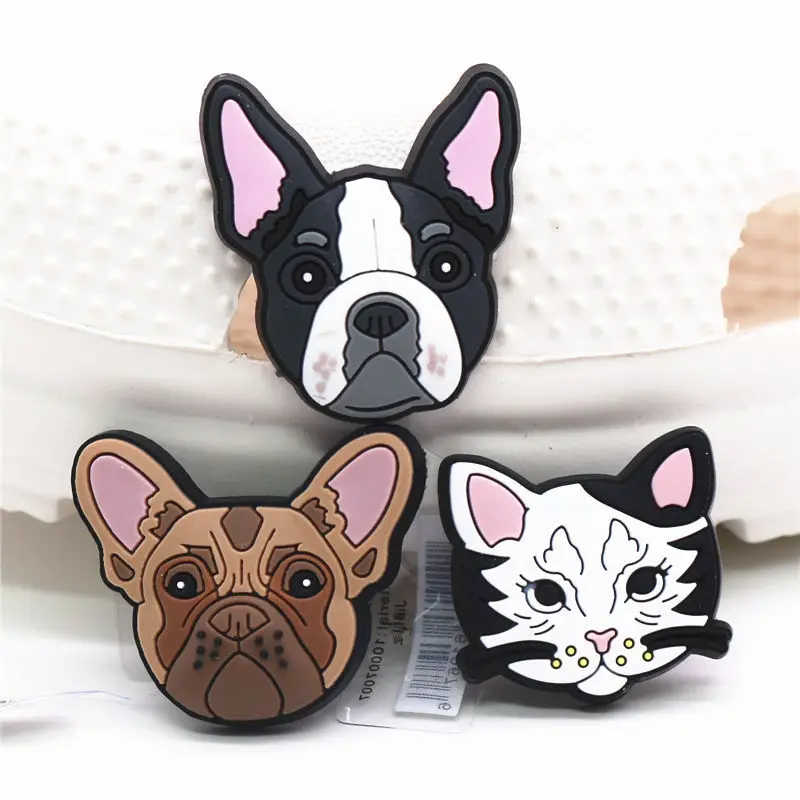 1 Pcs Original Pet Portrait Shoe Charms Accessories Cute Bulldog Cat Sandals Upper Buckle Decorations for Kids X-mas Gifts