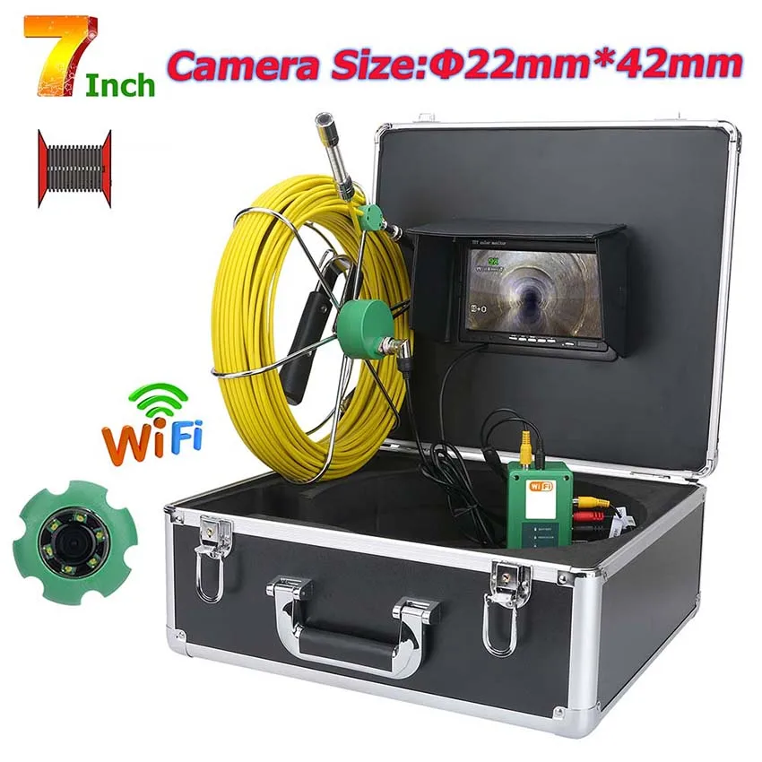 

7" Wireless Wifi 22MM Pipe Inspection Video Camera 20M/30M/40M/50M Drain Sewer Pipeline Industrial Endoscope Support Android/IOS