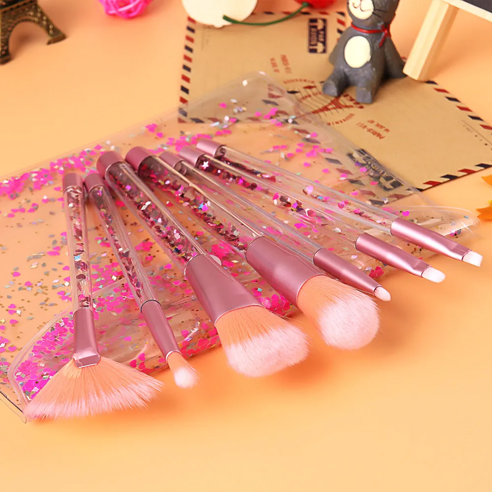 7 Pcs/set Glitter Crystal Handle Makeup Brushes Beauty Make Up Brush Set Cosmetics Foundation Powder Eyeshadow Eyebrow Brush