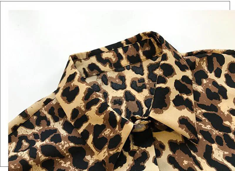 Blusa holgada de leopardo para mujer, camisa elegante de manga