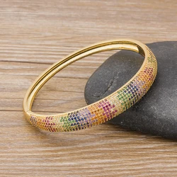 AIBEF Fashion Luxury Colorful Crystal Bangle Copper CZ Cuff Bracelets Charm Wedding Engagement Birthday Jewelry For Women Gift