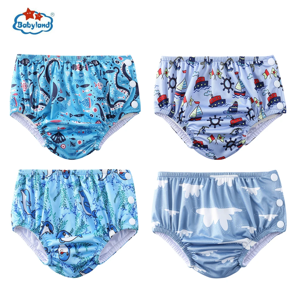 

【Babyland】Baby Swim Nappy 4pcs/Set Waterproof Swimwear Cloth Nappies Swimming Trunks Pool Pants Infant Toddler Swimming Diapers