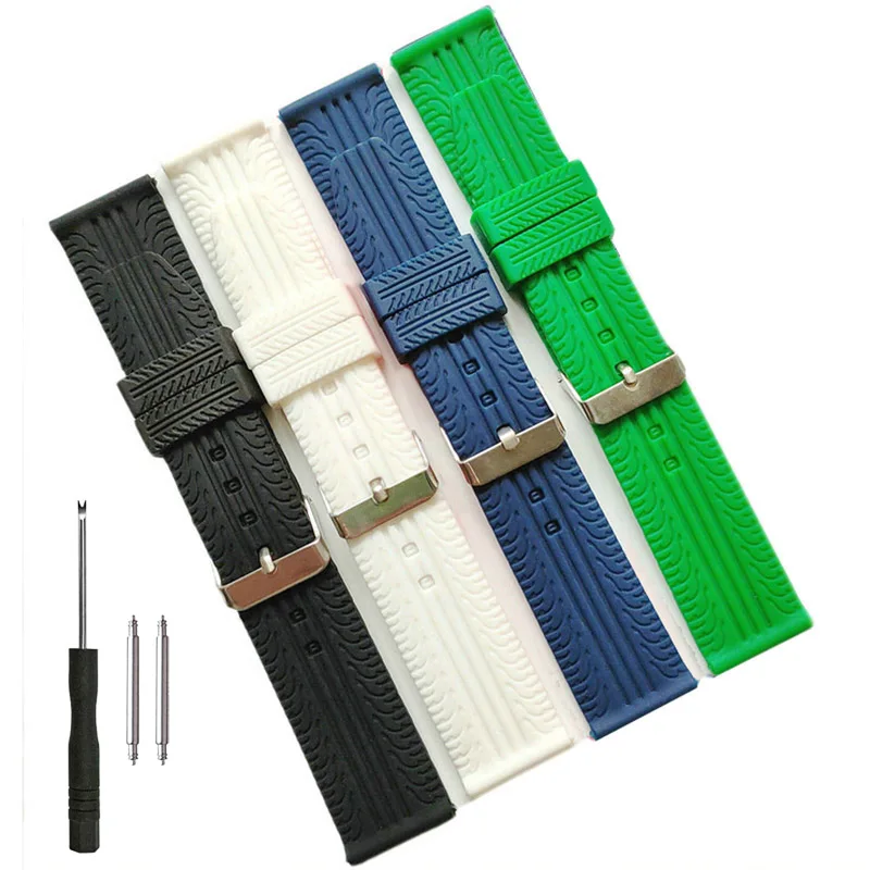 

20mm Silicone Rubber Watch Band Super Thin Tire Track Strap Fashion Casual Bracelet Black Blue Green White