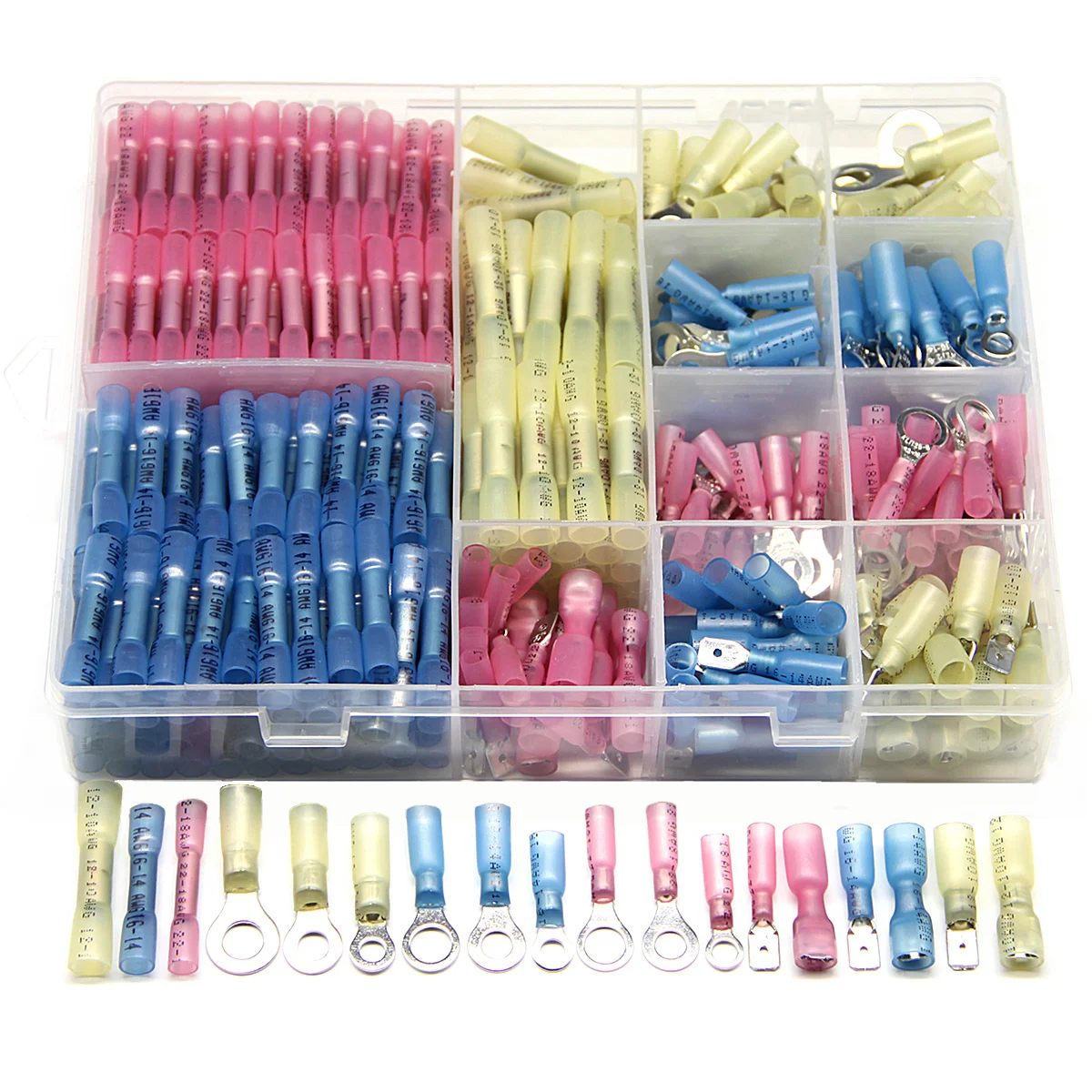 510PCS Heat Shrink Wire Butt Connectors Female Male Connector Ring Spade Crimp Terminals Marine Kit Assortment