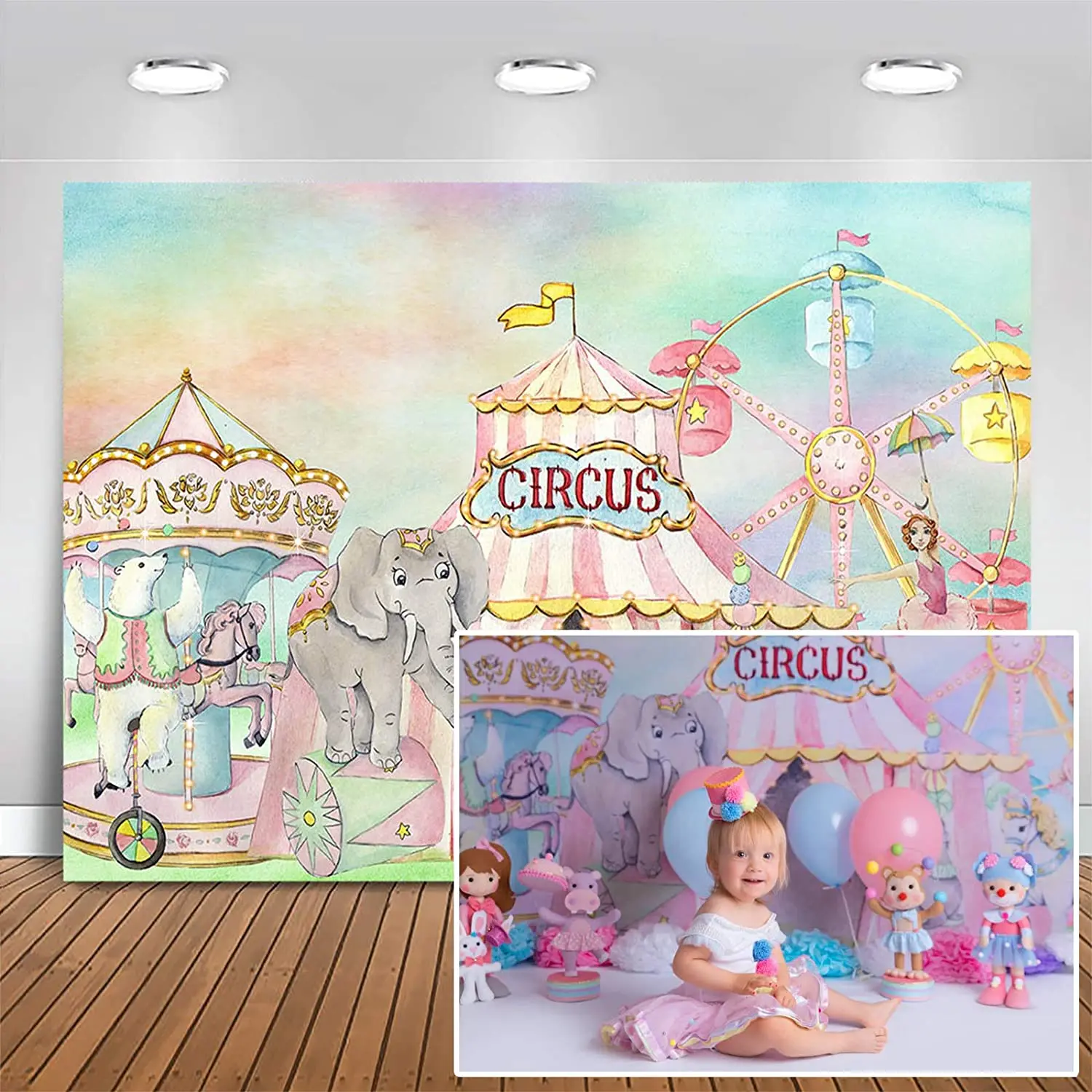 

Circus Birthday Baby Shower Party Decoration Baby Kids Portrait Backdrops for 1st Birthday Cake Smash Acrobats Animals Backdrop