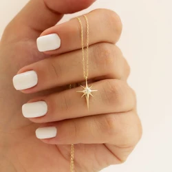 CHENGXUN Dainty North Star Pendant Necklace for Women Girls Crystal Gold Plated Charm Clavicle Chain Female Friend