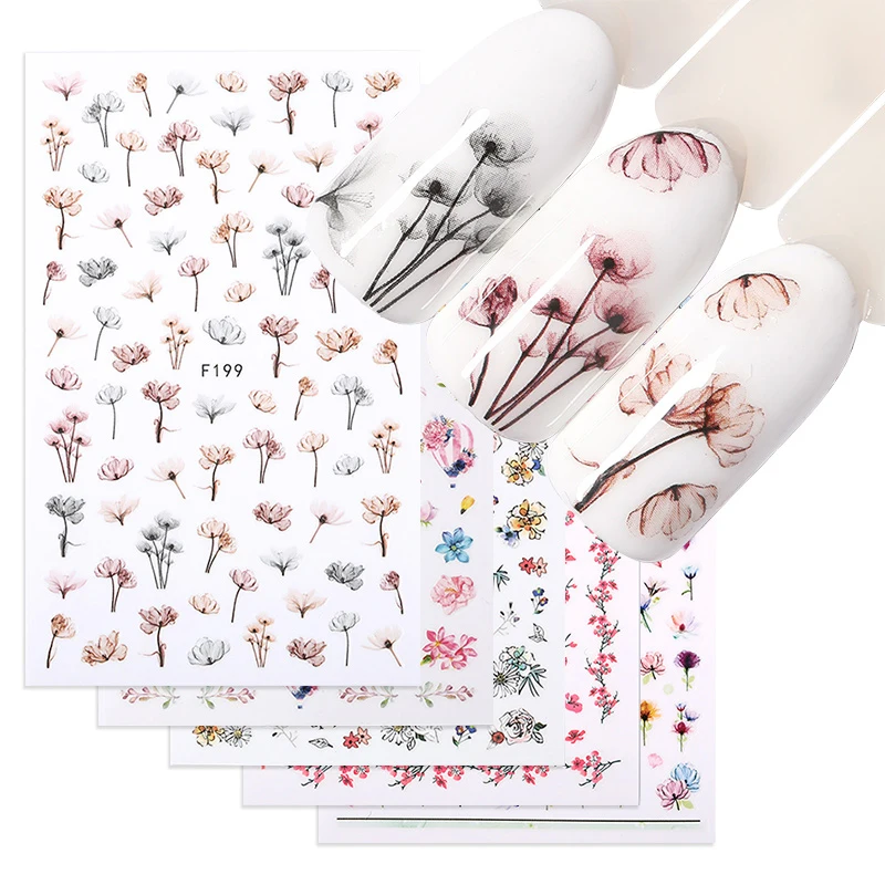 1PC Succulent Plants Flower 3D Nail Sticker Spring Floral Leaves Adhesive Transfer Decals Slider DIY Nail Art Decoration