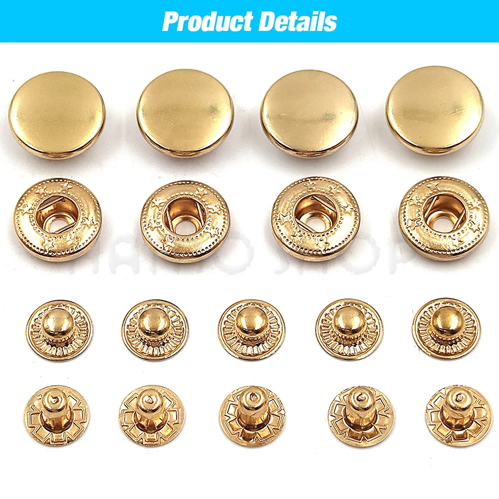 50 Sets 655/633/831 Metal Snap Fasteners Snaps Button Press Studs Sewing Button For DIY Clothes Garment Bags Shoes Leathercraft