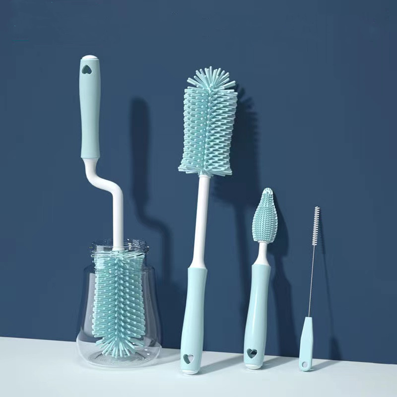  Silicone Bottle Cleaning Brush Baby Pacifier Straw Scrubber Small Brush 360 Degree Glass Cup Washing Kitchen Cleaning Tool Set 