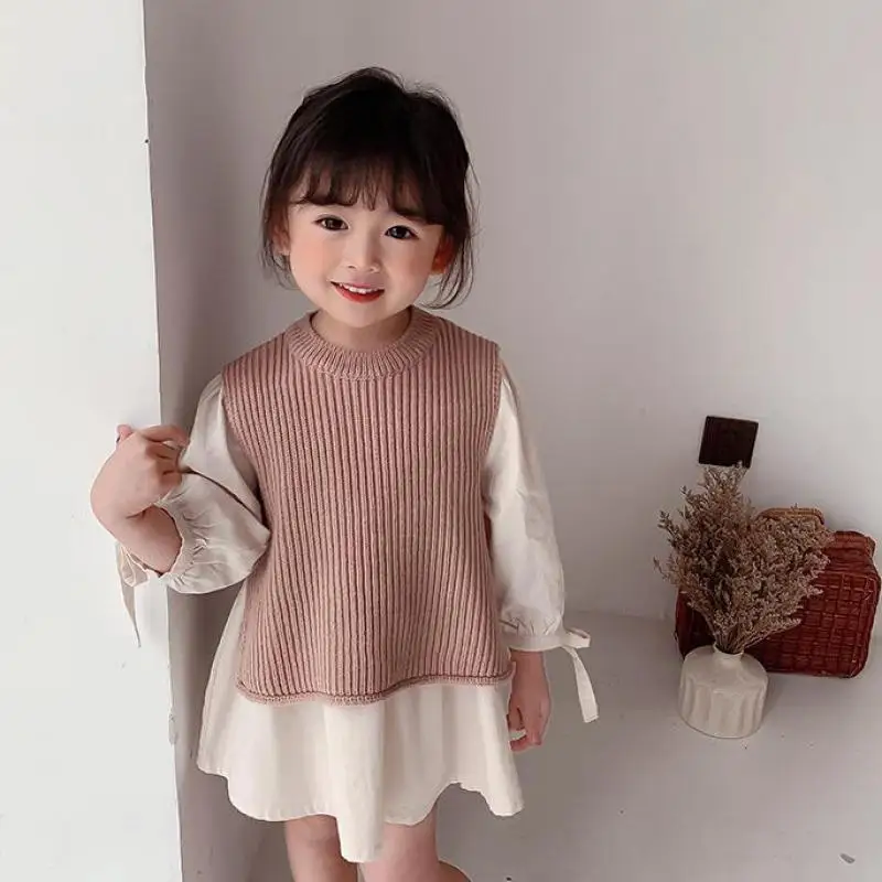 2024 Spring New Toddler Kids Baby Boys And Girls Solid Sleeveless Knit Vest Sweater Fashion Children Knitted Pullover Tops