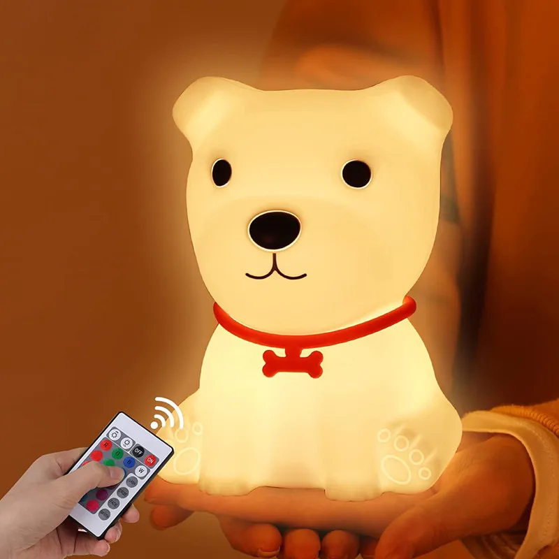 LED Children Night Light Sensor Lights Lampe Dog Remote Control  Table Lamp Bedroom Decoration Baby Kids Christmas Kawaii Gifts