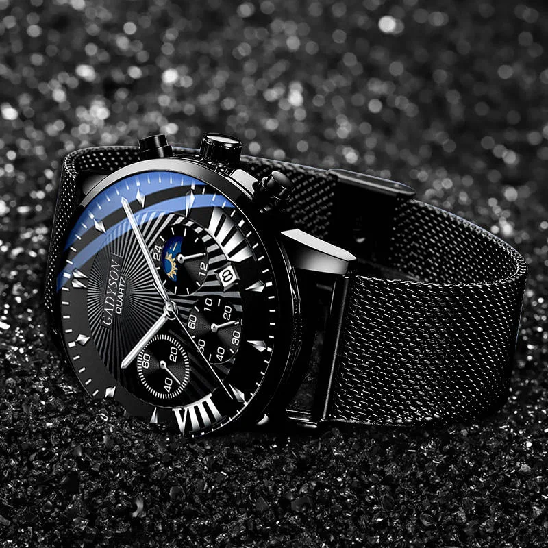 Men Luxury Famous Brand Watches Men Stainless Steel Mesh Calendar Watch For Men Business Luminous Quartz Watch Relogio Masculino