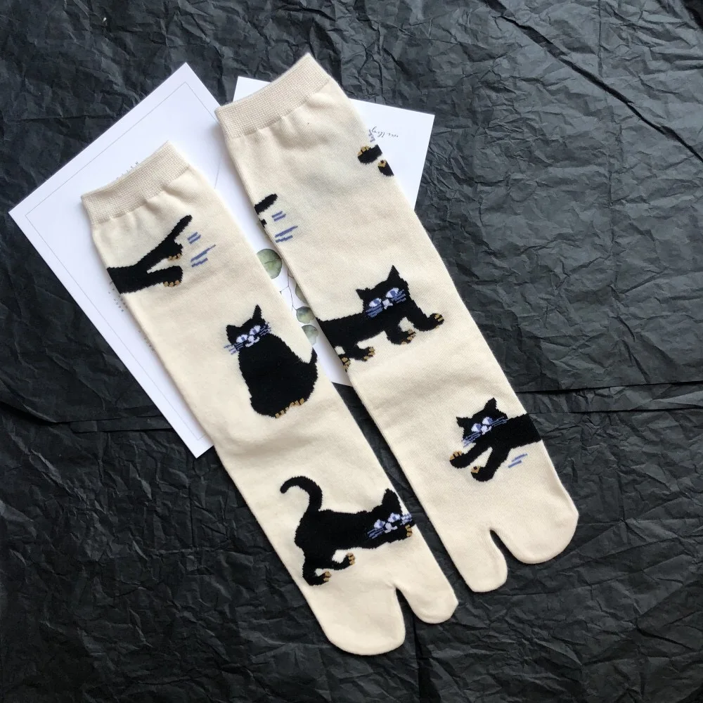 Socks Two Finger Women Men Cotton Art Design Color Printed Long Deodorant Kawaii Harajuku Designer Japanese Clog Split Toe Socks