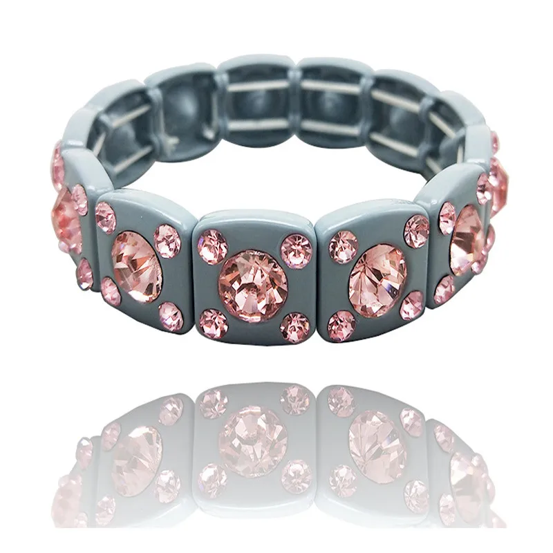 KSRA 2020 7 Colors Bohemian Style Crystal Bracelet Spray Alloy Rhinestones Bracelet Glass Drill Elastic Ladies Bracelet Jewelry
