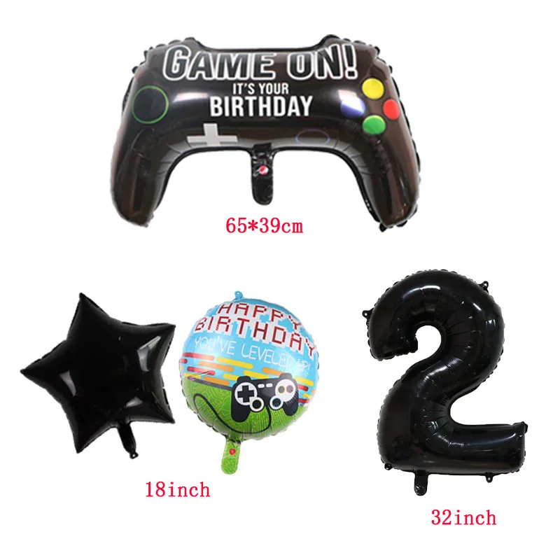 Gamepad Balloons Game On with Black Digit Number Balloon Children\'s Birthday Party Decorations Game Theme Party Supplies