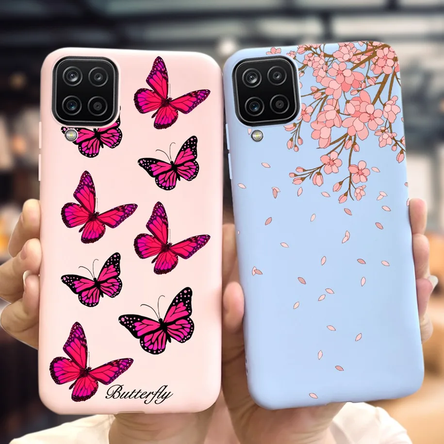 For Samsung A12 Case M12 5G Silicone Soft Butterfly Flower Phone Cover for Samsung Galaxy M12 M127 F12 Case TPU Bumper A 12 Cara