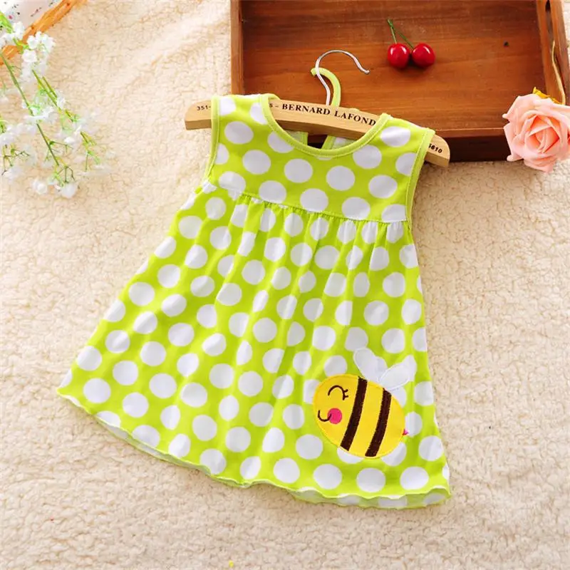 Summer Infant Baby Girls Cotton Colorful Dress Embroidered Sleeveless Princess Dress Cute Simple Dot Girls Clothes 0-24 Months