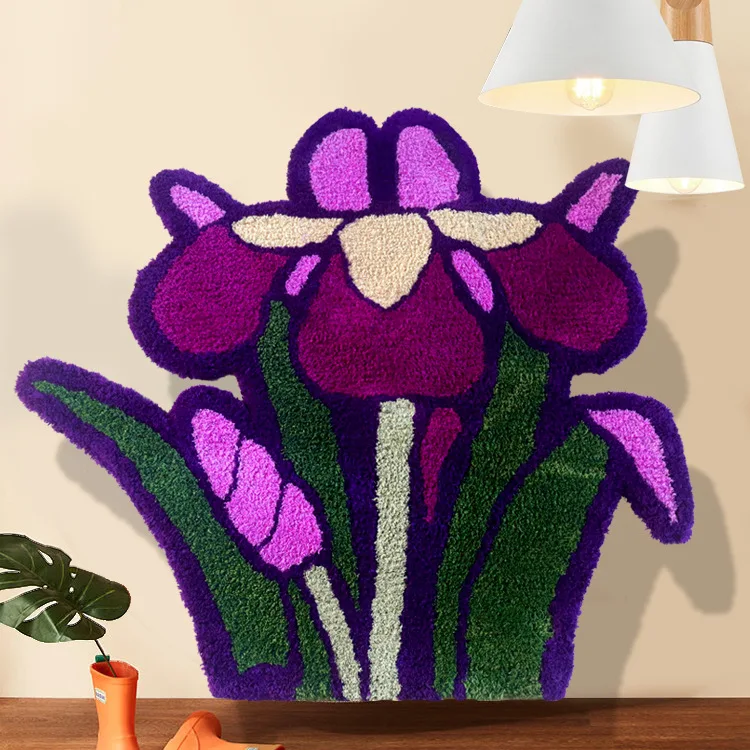 Handmade Orchid Lotus Bellflower Mat Area Rug Bedroom Window Carpet Doormat for Hallway Living Room Kitchen Floor Mats Non-slip