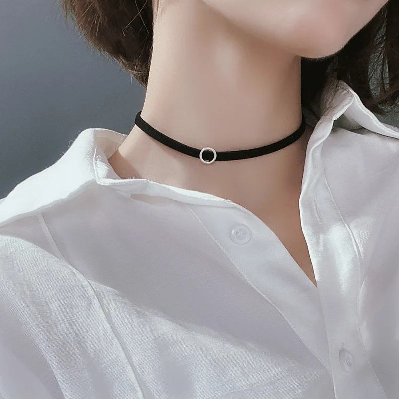 Choker Necklaces Women Solid 925 Silver with Black Velvet Suede Short Collares Fashion Jewelry collares de moda 2020