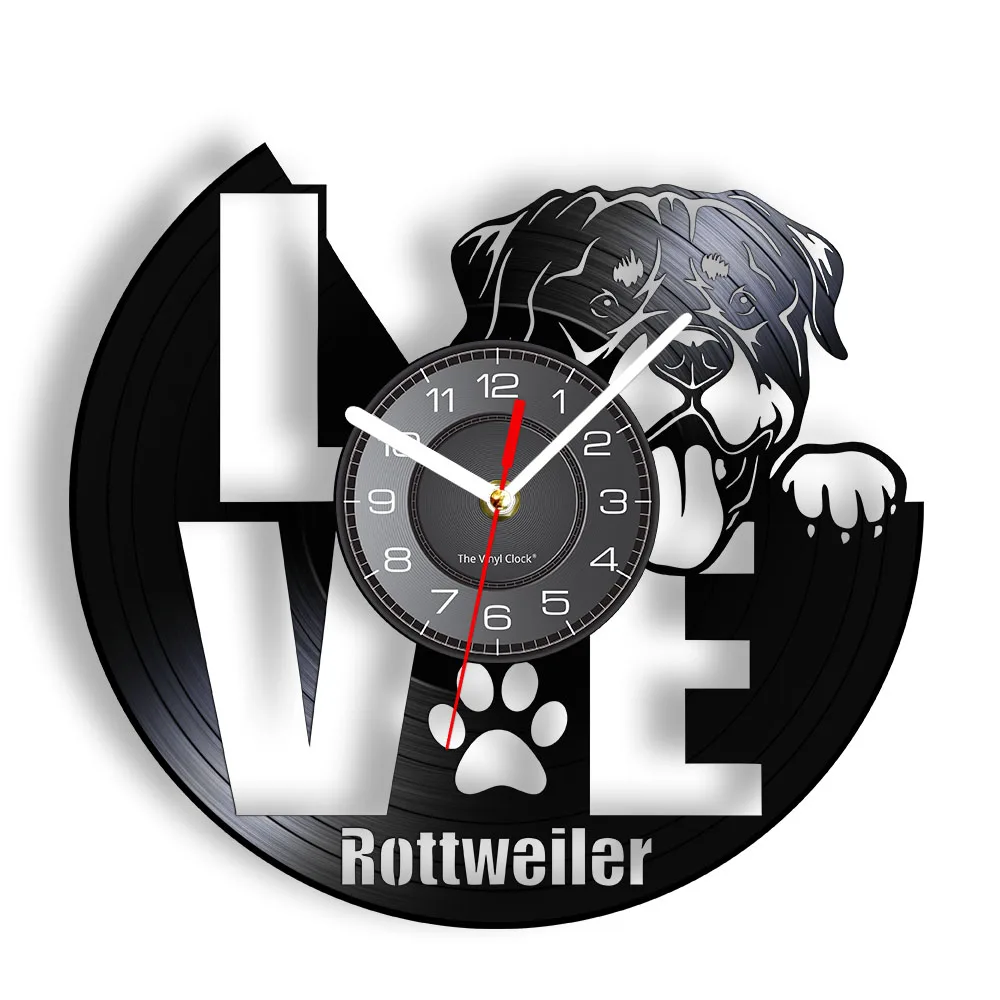 Love Rottweiler Vinyl Record Wall Clock Domestic German Breed Dog Home Decor Watch Rottweiler Metzgerhund Puppy Lover Gift