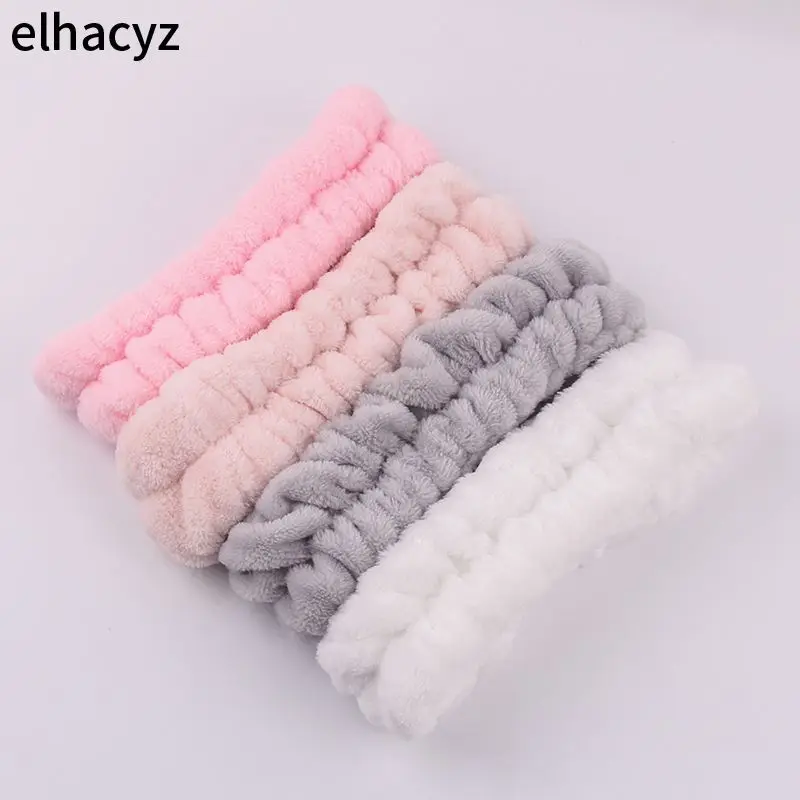 Chic Solid Coral Fleece Soft Elastic Spa Facial Hairband Girls Wash Face Head Wear Makeup Headband 2023 Women Hair Accessories