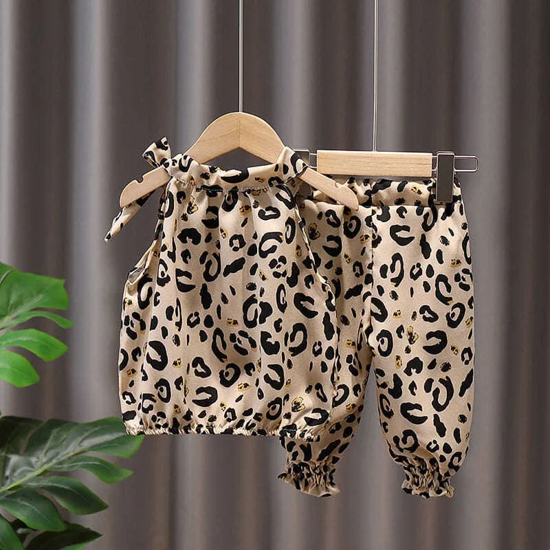 2021 New Arrival Fashion Girls Clothing Sets Leopard Summer Cotton O-neck +Shorts 2 Pcs Sets Strapless Infant Clothes s Sling