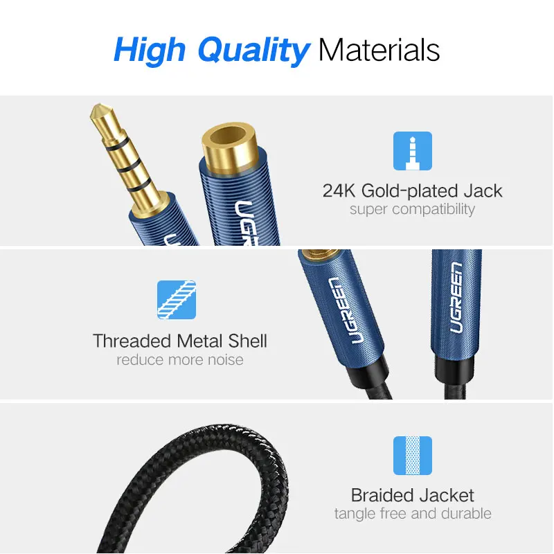 UGREEN-Cable de extensión macho a hembra para auriculares, adaptador de Audio estéreo 3,5 con conector de 3,5mm, Compatible con PC