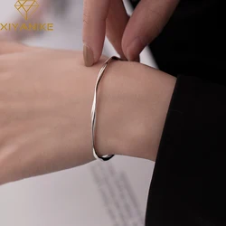 XIYANIKE Silver Color  Glossy Twisted Thin Bangle Female Open Minimalist Style Charm Jewelry Wedding Accessories In Stock