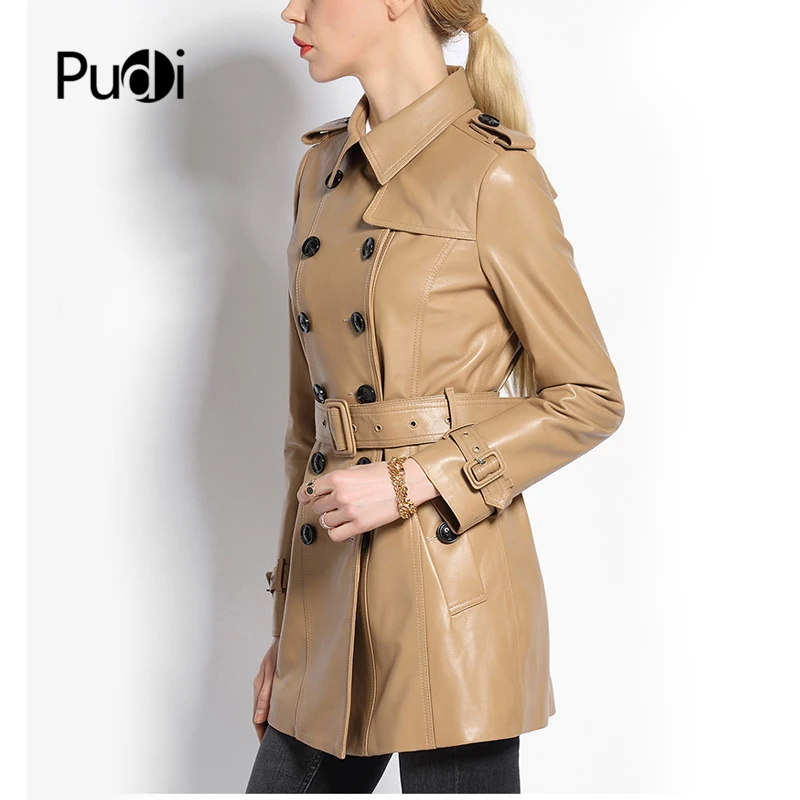 Pudi-abrigo de piel auténtica para mujer, chaqueta de piel auténtica para chica, gabardina, CT946