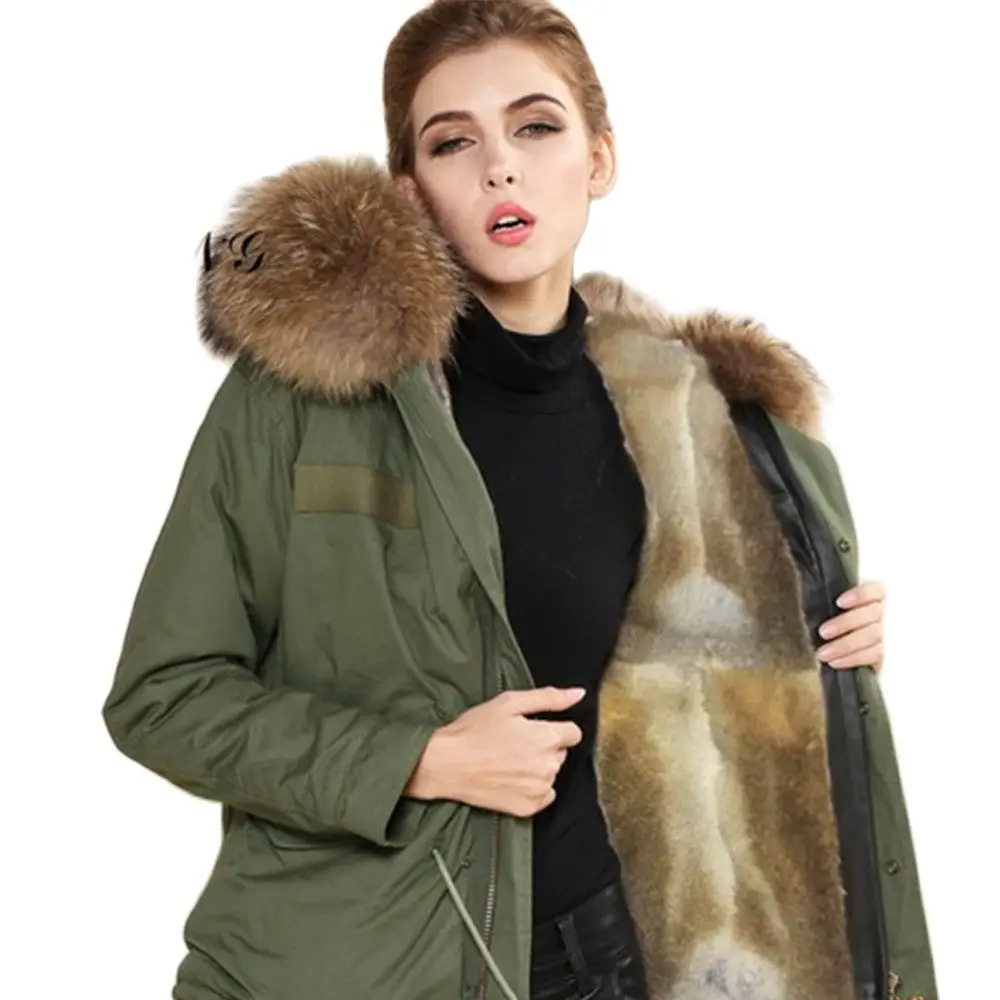 Pardessus en fourrure de lapin Rex pour femme, parka décontractée, doublure unie, manteau femme, grande taille, moderne