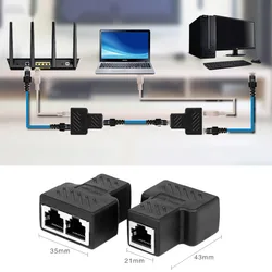 1 to 2 Way  LAN Ethernet Network Cable Splitter Adapter RJ45 Female Splitter Socket Connector Adapter For Laptop