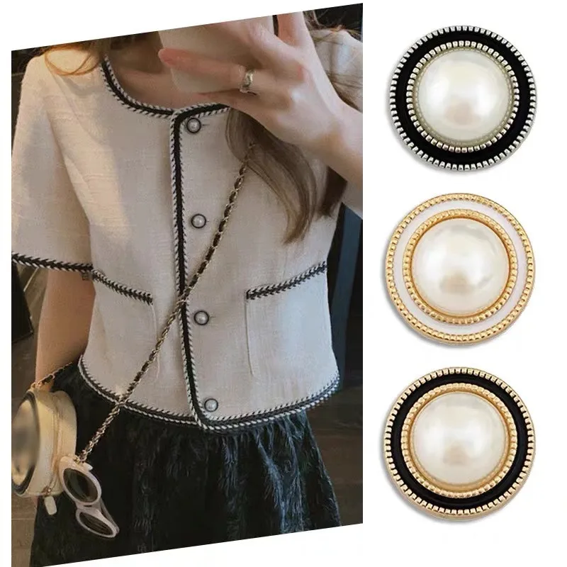 10pcs 15/20/25mm Fashion Blouse Pearl Buttons Embellishments for Clothing Luxury CC Buttons for Clothing Women Shirt Coat Button