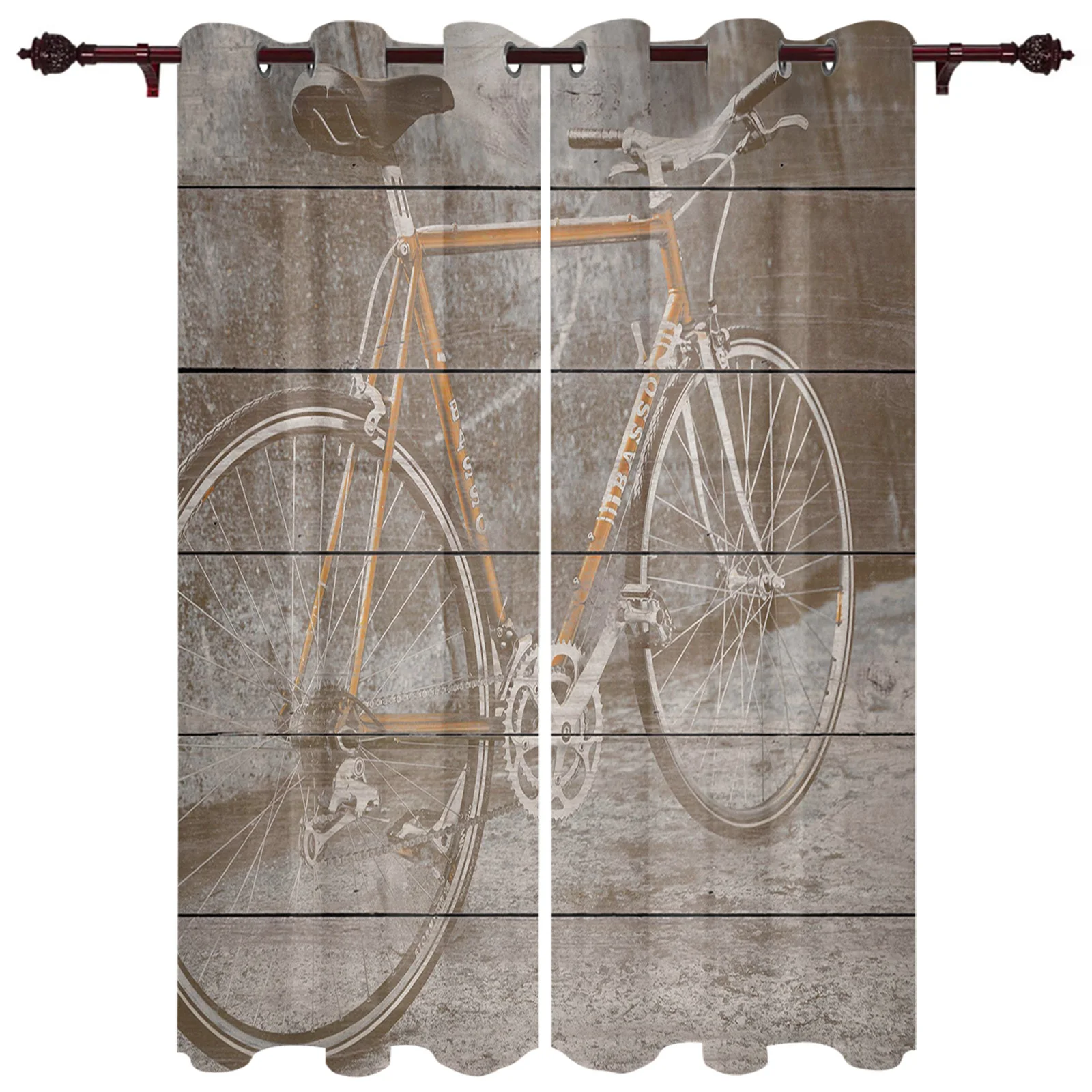 

Wood Grain Bicycle Retro Valance Window Curtains For Living Room Bedroom Kitchen Home Luxury Youth Room Window Curtains