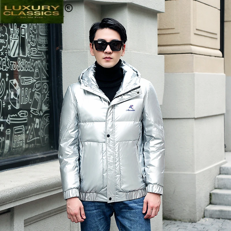 Male Winter Down Coat Thick Warm Down Jacket Men Coat Winter Light White Duck Down Jackets Short Hooded Outwear AM9967