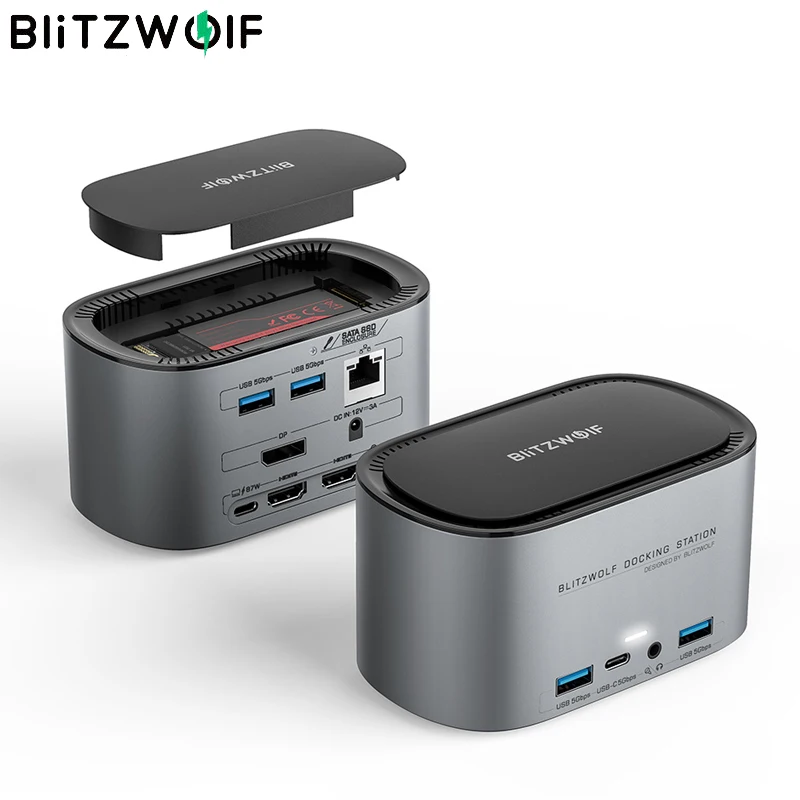 BlitzWolf BW-TH12 14-in-1 Docking Station Multiple Port USB Hub with M.2 SATA 3.0 NGFF SSD Enclosure HD 4K USB 3.0 1000Mb/s RJ45