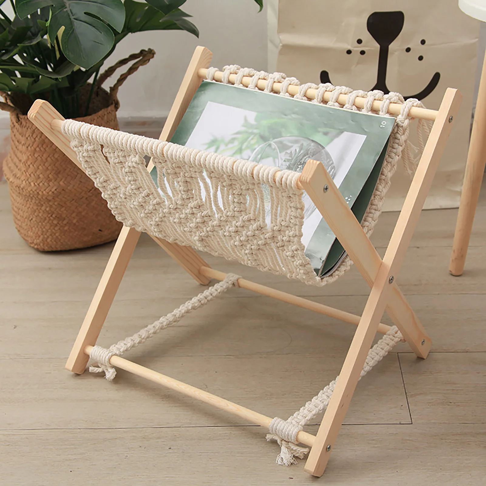 5 Type Rack Bohemian Style Woven Storage Rack Cotton Rope Hand-woven Beautiful And Strong Folding BookFloor Rack