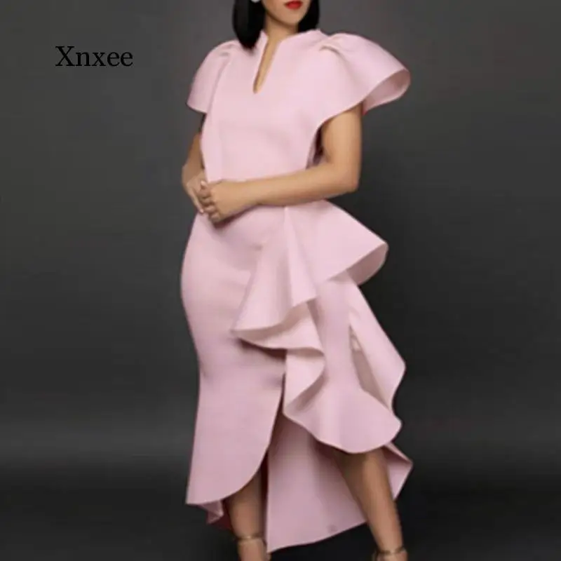 

Pure White Fishtail Dresses Ruffles Irregular Slit Patchwork Sexy Party Women Vestido Date Out Night Banquet Evening Event Robe