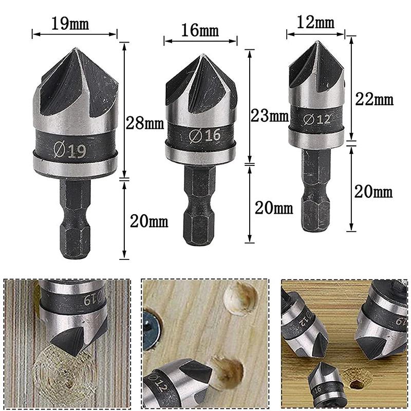 Smarlan 3Pcs Hex Hss Verzinkboor Boring Boor Set Voor Hout Metaal Quick Change Boor Tool Zeshoekige Schacht carbon Staal Aa
