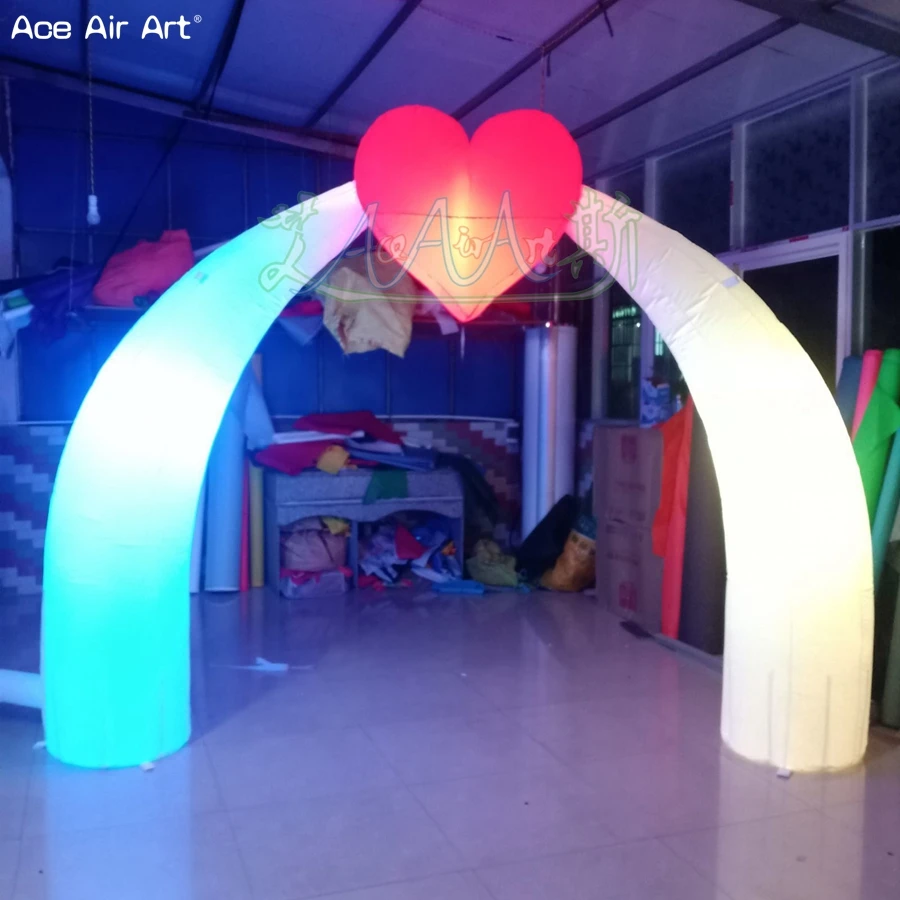 3m W Heart Arch Inflatable Red Heart Shaped Entry With Curve Cones For Valentine's Day,Wedding Decorations/Advertising