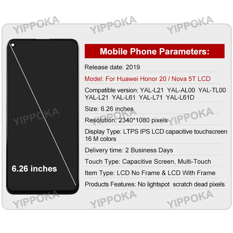 CHOICE For Huawei Honor 20 LCD Display For Huawei Nova 5T Touch Screen Digitizer For YAL-L21 YAL-L61A YAL-L71A LCD Replacement