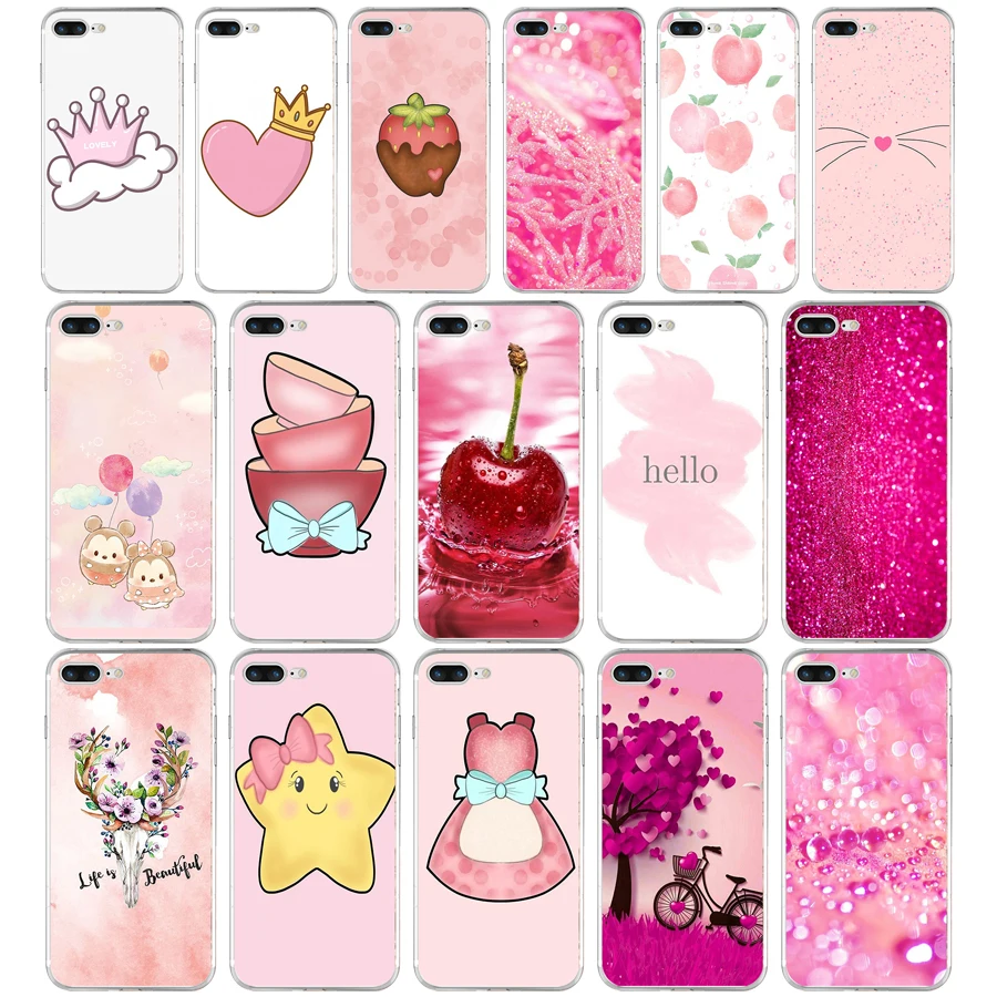 372FG Light pink girlish Soft TPU Silicone Cover Case For Apple iPhone5 5s se 6 6s 7 8 plus x xr xs max