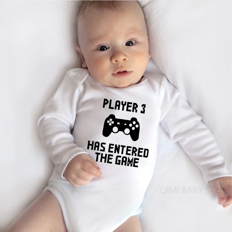 

Player 3 Has Entered Funny Letter Printed Baby Long Sleeve Rompers Boys Girls Cotton Soft Coverall Onesie Babe Romper Clothes