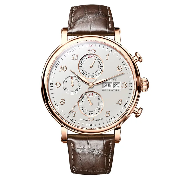 LOBINNI Mesh Steel Band Herren automatische mechanische Uhr Saphirglas wasserdichte Uhren Datum Woche Multifunktions-Armbanduhr 8