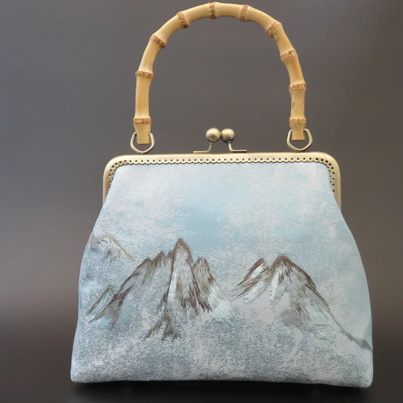 Borsa a mano da donna tradizionale cinese vintage retrò chic in velluto ricamato Lady Boutique Borsa a tracolla con chiusura con manico in bambù