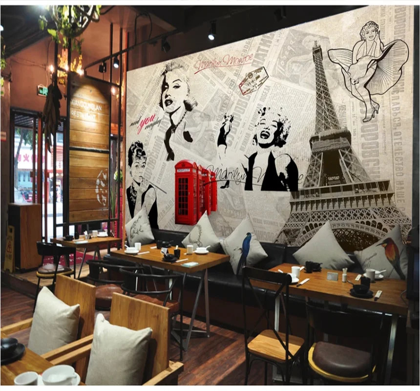 xuesu Retro nostalgic Marilyn Monroe restaurant cafe background wall professional custom 8D waterproof wallpaper