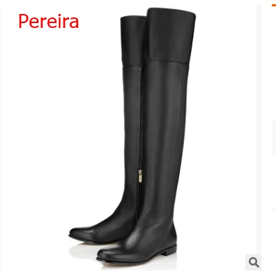 Women Slim Thick Sole Knee-High Boots Women Shoes Black Winter Long Motorcycle Boots WomenSlim Flat Thigh High Boots Platform