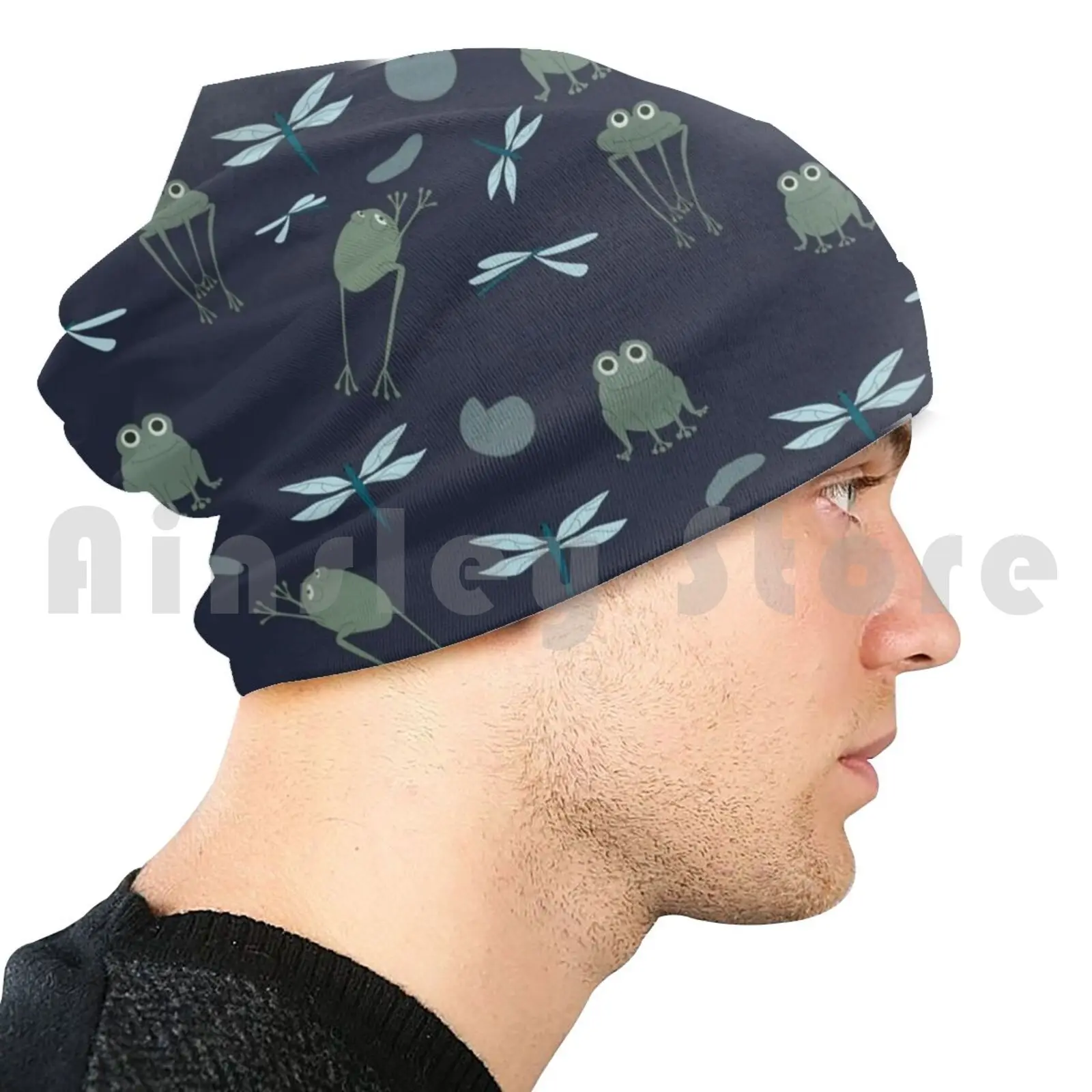 Frog Pond Beanies Pullover Cap Comfortable Frog Frogs Frog Pattern Pattern Pond Dragonfly Lily Dragonflies Lily Pads